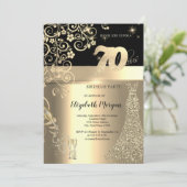 Gold Sequins Jurk Glas Bloemen 70e Verjaardag Kaart (Staand voorkant)