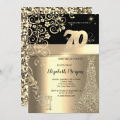 Gold Sequins Jurk Glas Bloemen 70e Verjaardag Kaart (Voorkant / Achterkant)