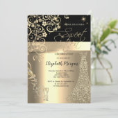 Gold Sequins Jurk Glas Bloemen Zoet 16 Verjaardag Kaart (Staand voorkant)