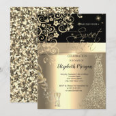 Gold Sequins Jurk Glas Bloemen Zoet 16 Verjaardag Kaart (Voorkant / Achterkant)