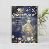 Gold Sequins jurk maan sterren Quinceañera blauw Kaart (Staand voorkant)