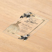 Gold Sequins Jurk Zwart Rozen 50e Verjaardag Acryl Uitnodigingen (Laagn)