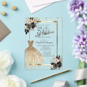 Gold Sequins Jurk Zwart Rozen 50e Verjaardag Acryl Uitnodigingen (Insitu (Huwelijk))