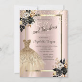 Gold Sequins Jurk Zwart Rozen 50e Verjaardag Kaart (Voorkant)