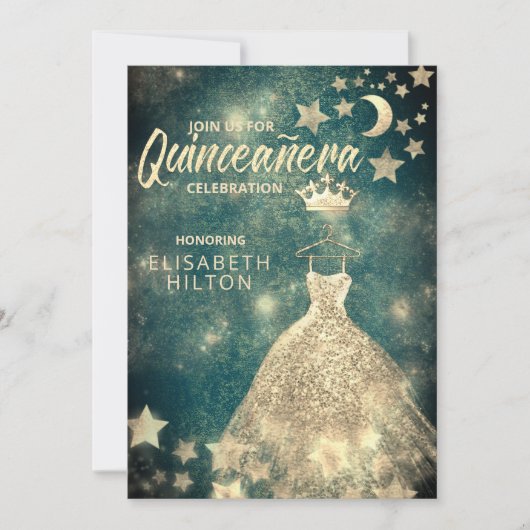 Gold Sequins kleden maansterren Quinceañera groen Kaart (Voorkant)