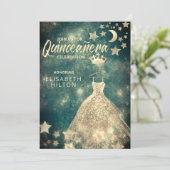 Gold Sequins kleden maansterren Quinceañera groen Kaart (Staand voorkant)
