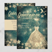 Gold Sequins kleden maansterren Quinceañera groen Kaart (Voorkant / Achterkant)