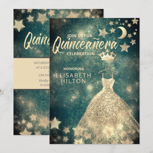 Gold Sequins kleden maansterren Quinceañera groen Kaart (Voorkant / Achterkant)