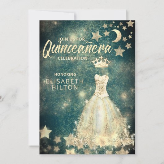 Gold Sequins kleden maansterren Quinceañera groen Kaart (Voorkant)