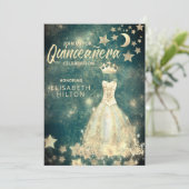 Gold Sequins kleden maansterren Quinceañera groen Kaart (Staand voorkant)