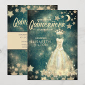 Gold Sequins kleden maansterren Quinceañera groen Kaart (Voorkant / Achterkant)