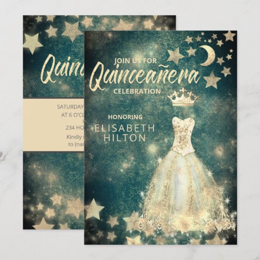 Gold Sequins kleden maansterren Quinceañera groen Kaart (Voorkant / Achterkant)