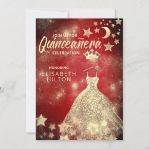 Gold Sequins kleden maansterren Quinceañera red In Kaart