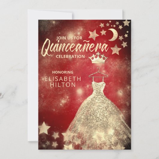 Gold Sequins kleden maansterren Quinceañera red In Kaart (Voorkant)
