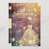 Gold Sequins kleedmasterren Quinceañera Kaart (Voorkant / Achterkant)