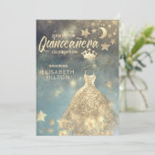 Gold Sequins kleedmasterren Quinceañera Kaart (Staand voorkant)