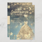 Gold Sequins kleedmasterren Quinceañera Kaart (Voorkant / Achterkant)