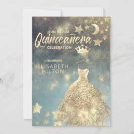 Gold Sequins kleedmasterren Quinceañera Kaart