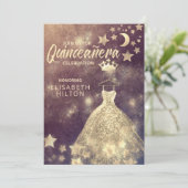 Gold Sequins kleedmasterren Quinceañera Kaart (Staand voorkant)