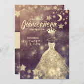 Gold Sequins kleedmasterren Quinceañera Kaart (Voorkant / Achterkant)