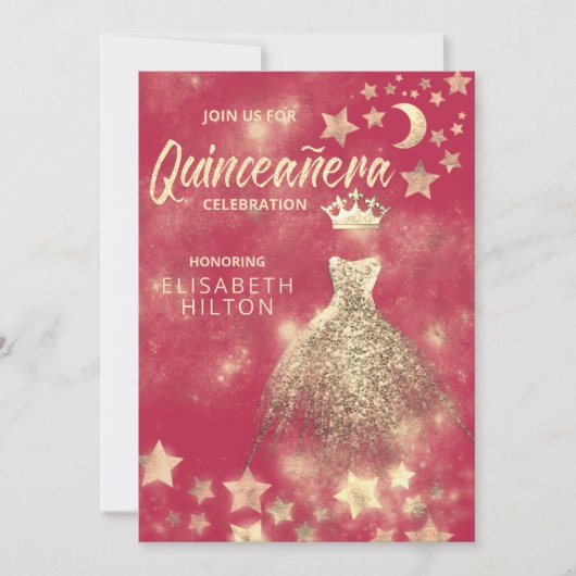 Gold Sequins kleedmasterren Quinceañera Kaart (Voorkant)