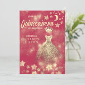 Gold Sequins kleedmasterren Quinceañera Kaart (Staand voorkant)