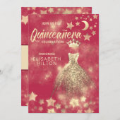 Gold Sequins kleedmasterren Quinceañera Kaart (Voorkant / Achterkant)