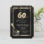 Gold Sequins, Wijnglazen flesje 60e verjaardag Kaart (Staand voorkant)