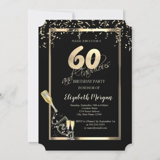 Gold Sequins, Wijnglazen flesje 60e verjaardag Kaart (Voorkant)