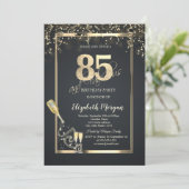 Gold Sequins,Wine Glass Bottle Gray 85th  Kaart (Staand voorkant)