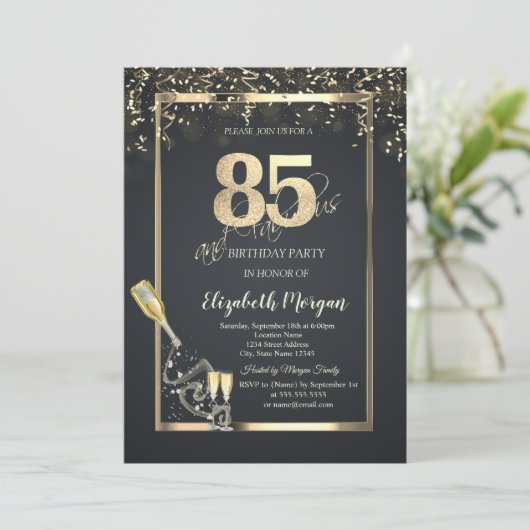 Gold Sequins,Wine Glass Bottle Gray 85th Kaart (Staand voorkant)