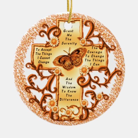 Gold Serenity Cross-round ornament van keramiek (Voorkant)