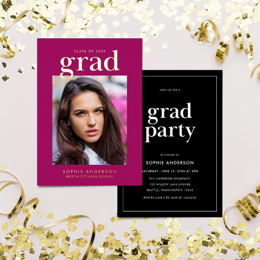 Gold Serif Custom Color Graduation Party Folie Uitnodiging