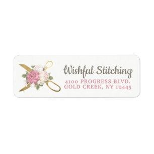 Gold Sewing Scissors Shabby Floral Return Address Etiket