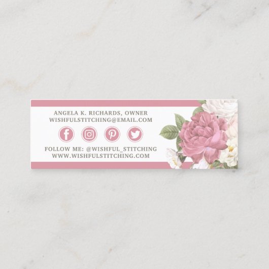 Gold Sewing Scissors Shabby Floral Social Media Mini Visitekaartje (Achterkant)