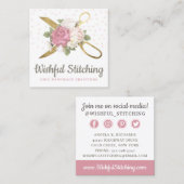 Gold Sewing Scissors Shabby Floral Social Media Vierkante Visitekaartje (Voorkant / Achterkant)