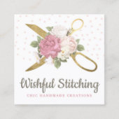 Gold Sewing Scissors Shabby Floral Social Media Vierkante Visitekaartje (Voorkant)