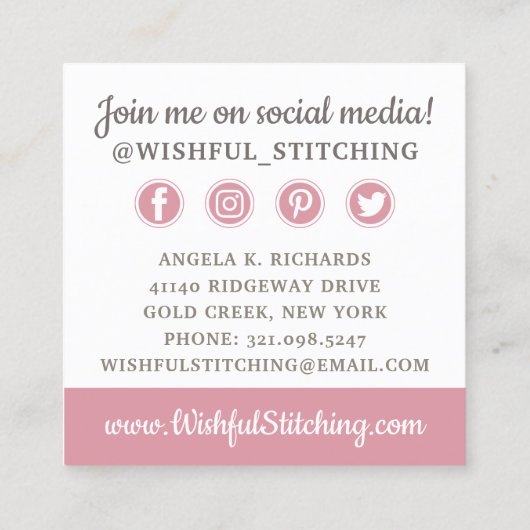 Gold Sewing Scissors Shabby Floral Social Media Vierkante Visitekaartje (Achterkant)