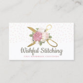 Gold Sewing Scissors Shabby Floral Social Media Visitekaartje (Voorkant)