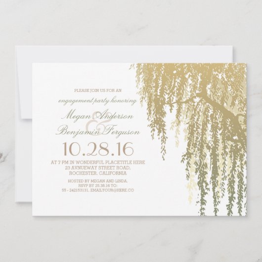 Gold Shades Willow Tree Elegant Engagement Party Kaart (Voorkant)