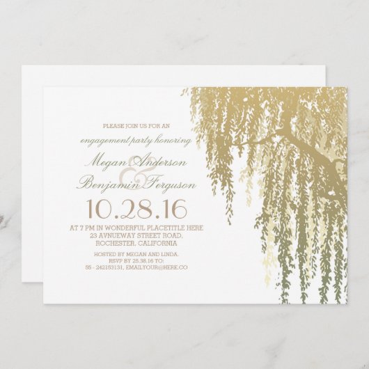Gold Shades Willow Tree Elegant Engagement Party Kaart (Voorkant / Achterkant)