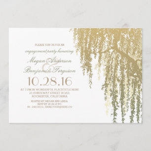 Gold Shades Willow Tree Elegant Engagement Party Kaart