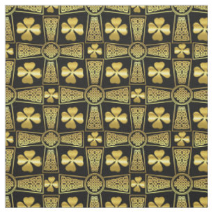 Gold Shamrock/Celtic cross/braided knot design Stof