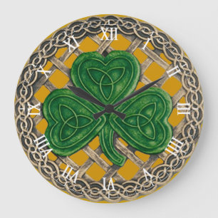 Gold Shamrock & Celtic Knots Roman Numeral Clock Grote Klok