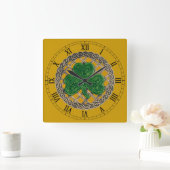 Gold Shamrock & Celtic Knots Roman Numeral Clock Vierkante Klok (Huis)