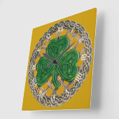 Gold Shamrock & Celtic Knots Roman Numeral Clock Vierkante Klok (Hoek)