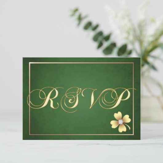 Gold Shamrock Celtic St Patrick's Day Rsvp Kaartje (Staand voorkant)