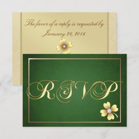 Gold Shamrock Celtic St Patrick's Day Rsvp Kaartje (Voorkant / Achterkant)