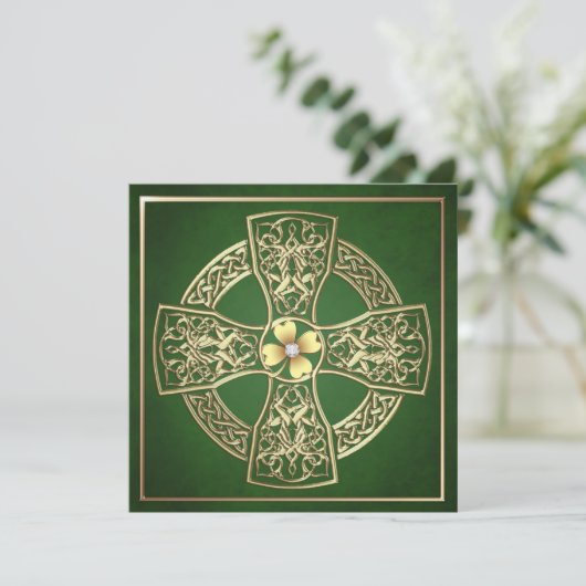 Gold Shamrock Celtic St Patrick's Day Wedding Kaart (Staand voorkant)