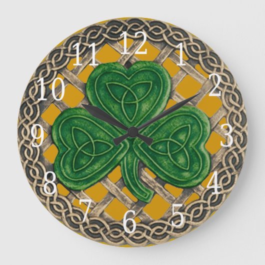 Gold Shamrock en Celtic Knots  Grote Klok (Voorkant)